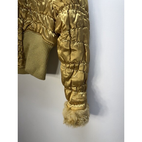 George Palomares Y2K Style Gold Cropped Puffer Jacket With Faux Fur Trim Size L - Picture 3 of 15